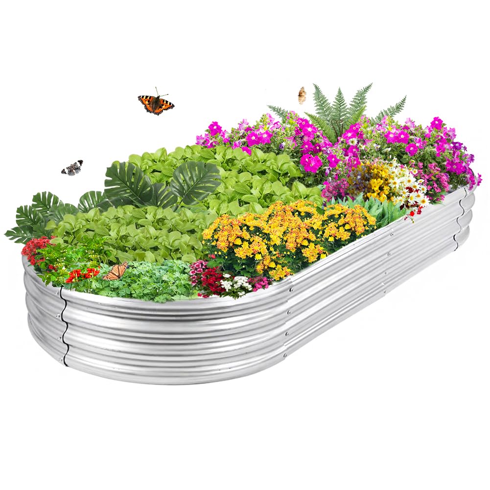 Galvanized Steel Raised Garden Bed, Large Outdoor Metal Planter Box Big Flower Plant pots for Patio Backyard Porch Deck Planting Flowers Vegetables and Herbs (Silver, 6x3x1FT) Silver 6x3x1FT