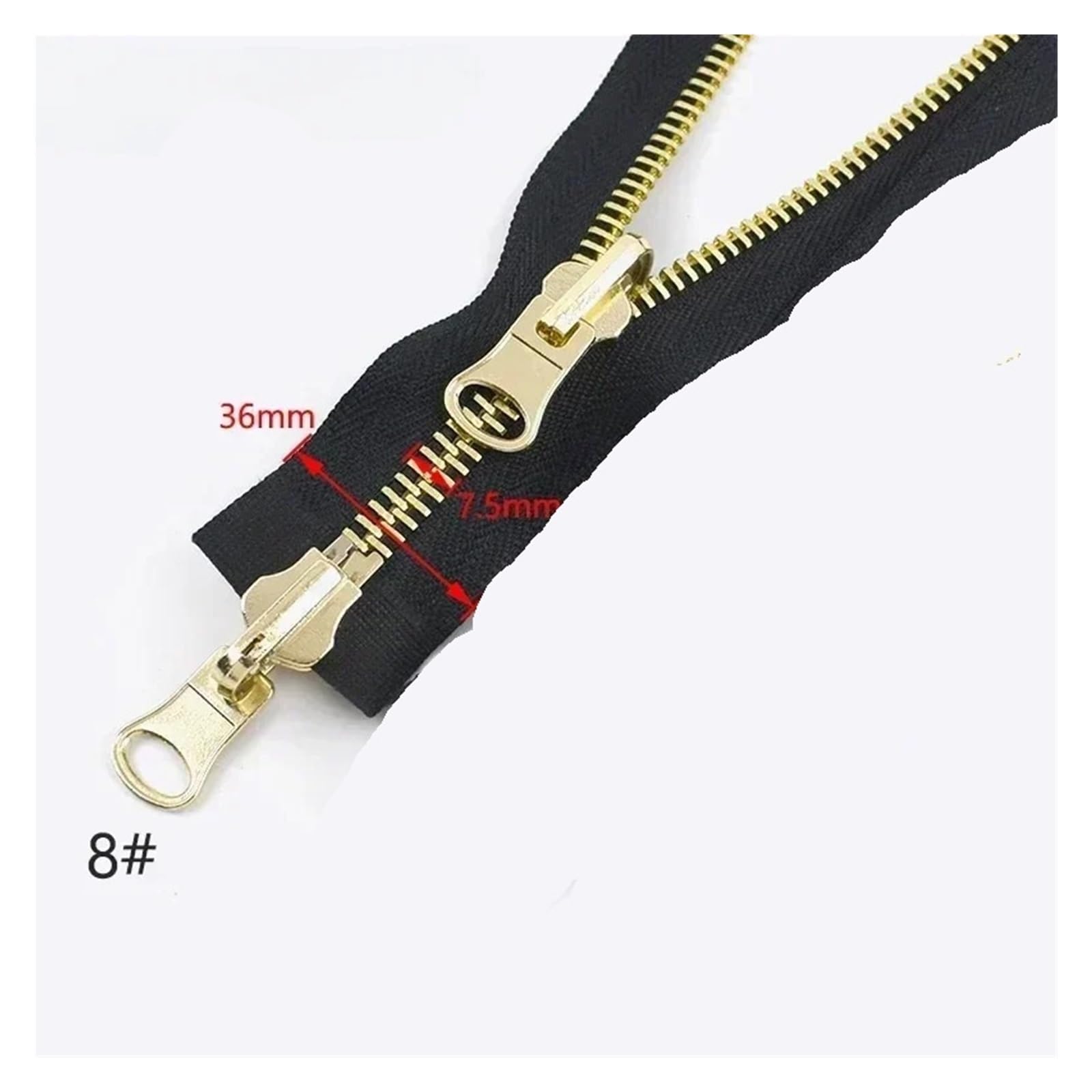 Cremallera Metálica Giratoria De Extremo Abierto, Deslizador Cremalleras Reversibles Doble Cara, Accesorios Reparación Costura, 5#8#70-100cm, 1 Ud(BlackGold,100cmNo8)