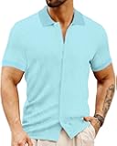 Men's Slim Fit Polo Shirts Short Sleeve Breathable Button Down Golf Shirts Ribbed Knit Soft Cotton Tops