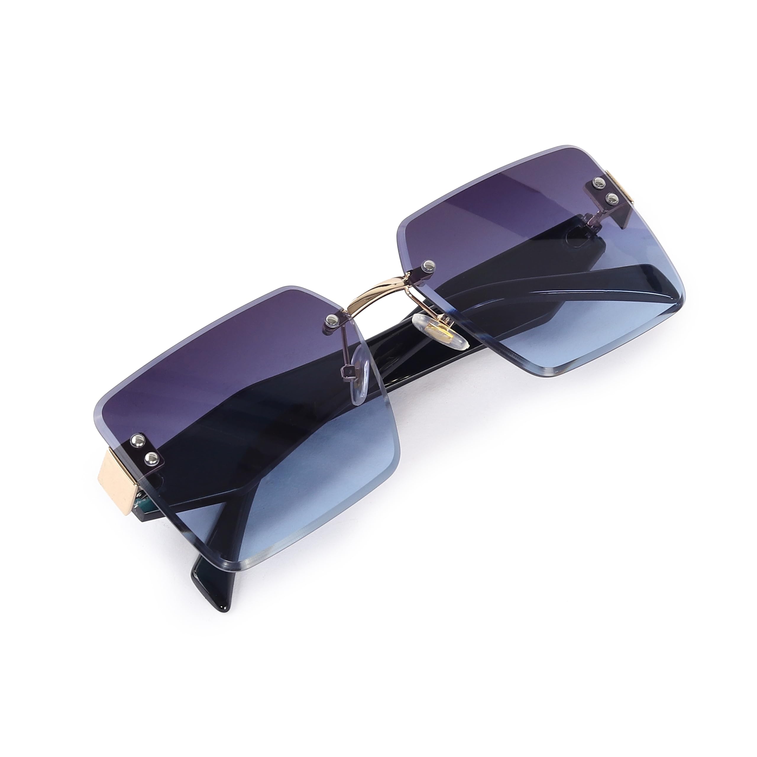 noir gaze Rectangular Black Rimless Women's Sunglasses - Elegant Eyewear for Modern Women | Lightweight, Trendy Shades, UV Protection, Fashion Accessories-picture-11