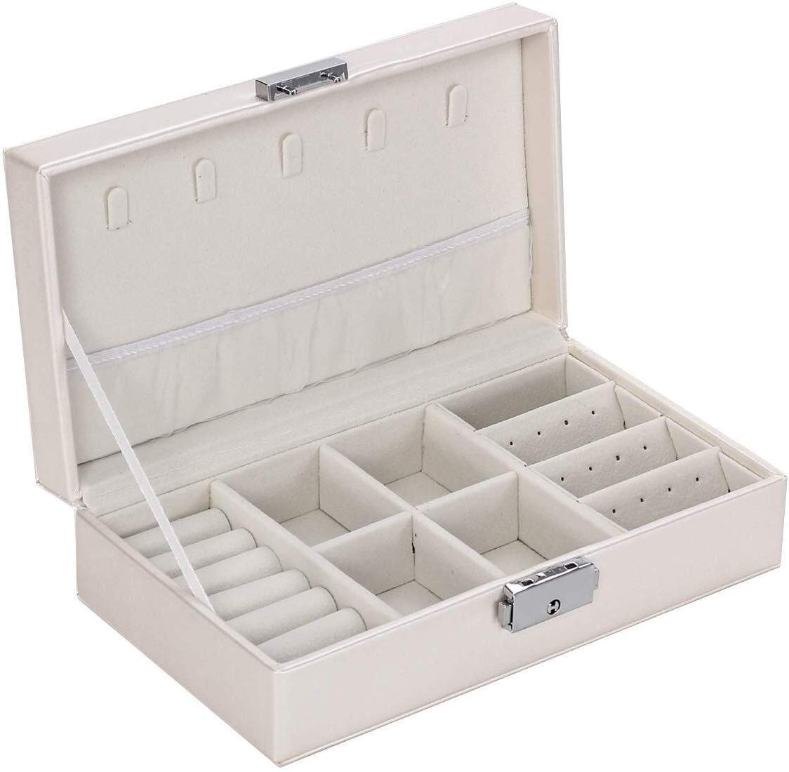 Joyero de piel sintética para niñas con cerradura, organizador para anillos, pendientes, collares, pulseras, joyero negro para mujer, idea de regalo