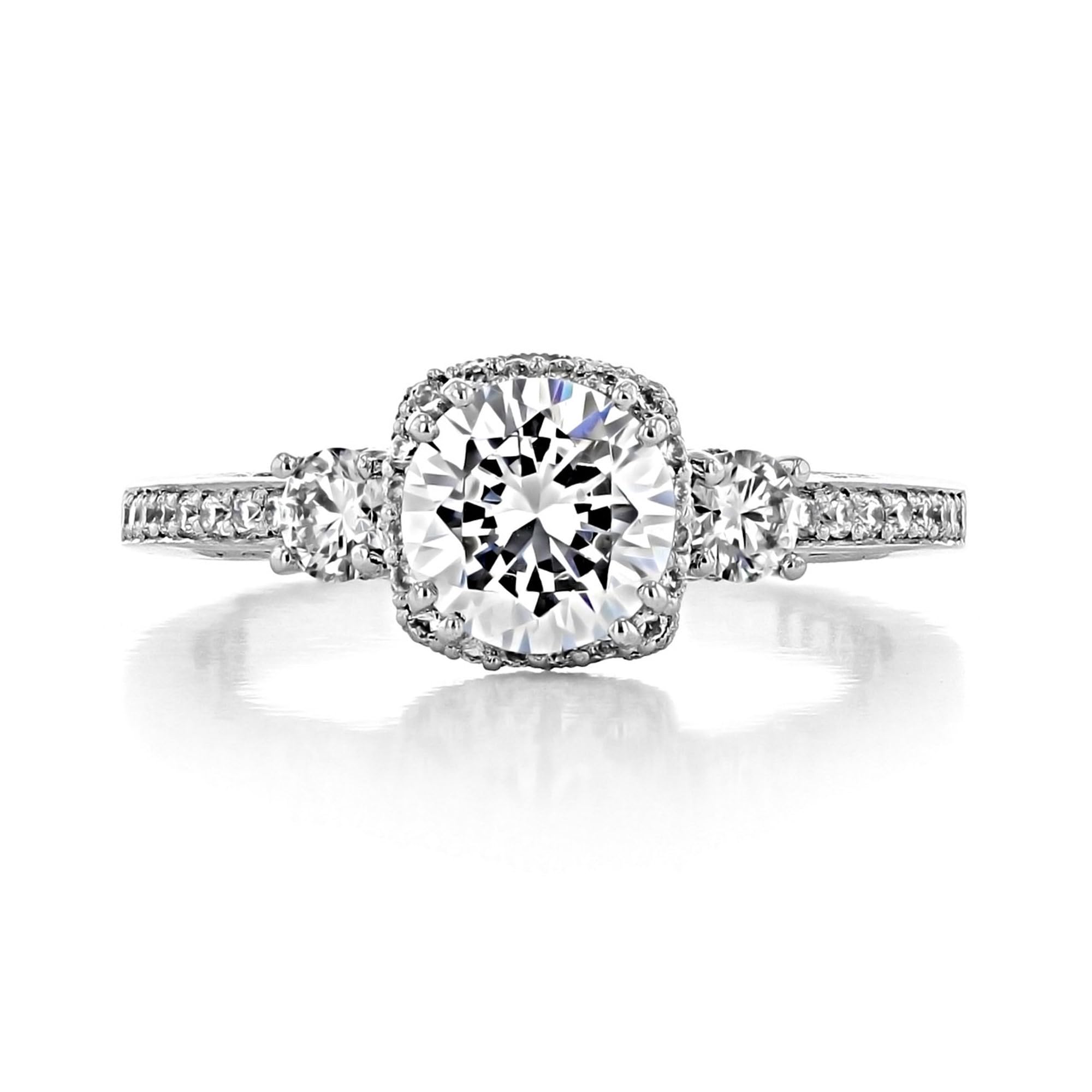 GenericCentar Stone Moissanite Diamond Round Brilliant Cut 1.50CT Three Stone Engagement Ring For Women 14K White Gold Halo Wedding Ring For Wife VVS1 Anniversary Ring