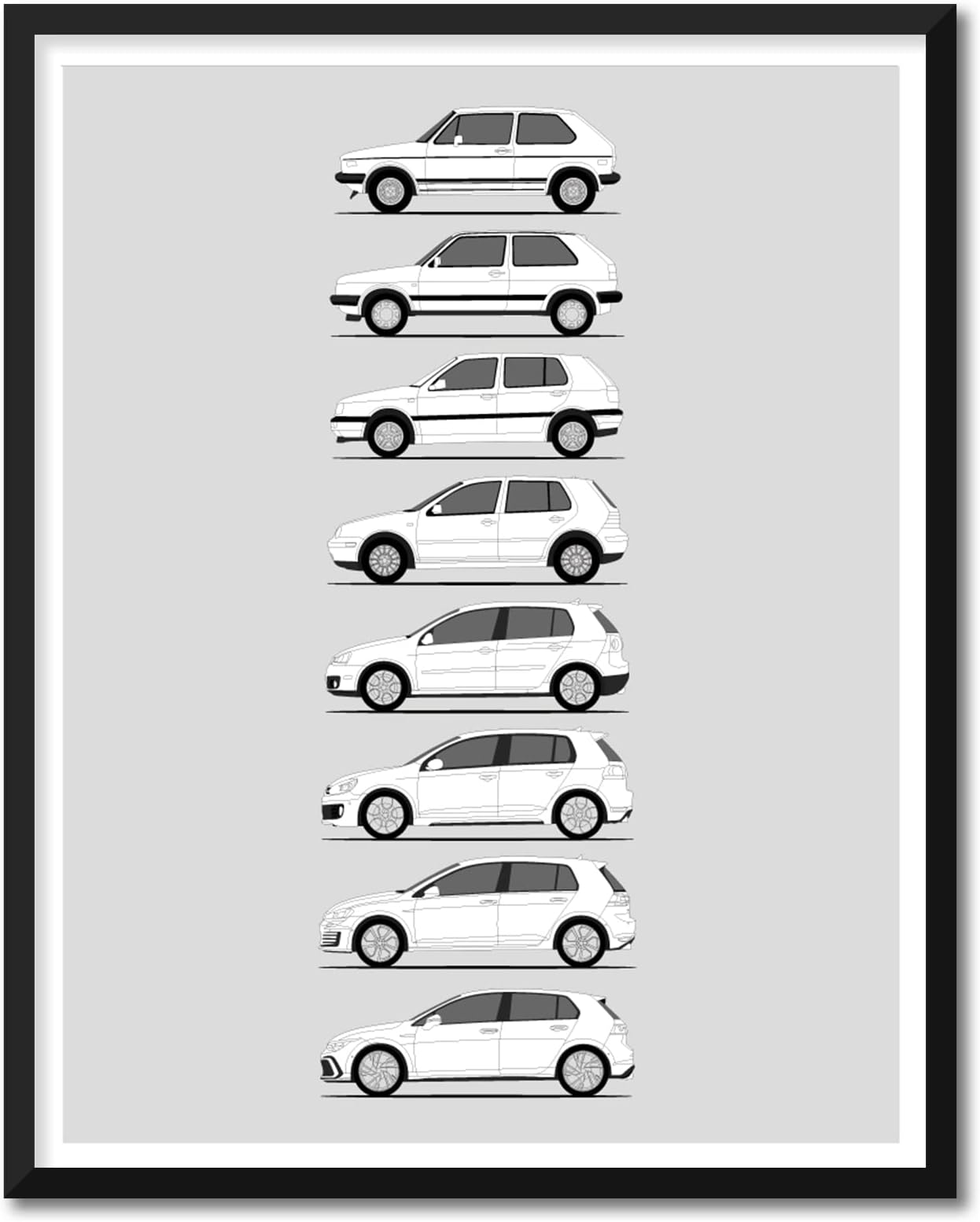 Idea Network Handmade Poster compatible with Volkswagen Golf GTI Generations Print Wall Art the VW GTI (Car Models: MK1 to MK8) (8x10" Print (Unframed), Satin Paper)