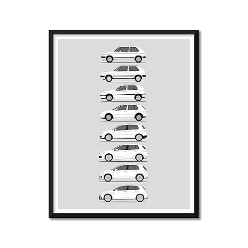 Volkswagen Golf GTI Generations Inspired Poster Print Wall Art the VW GTI (Car Models MK1 to MK7) (17x22" Print (Unframed), Satin Paper)