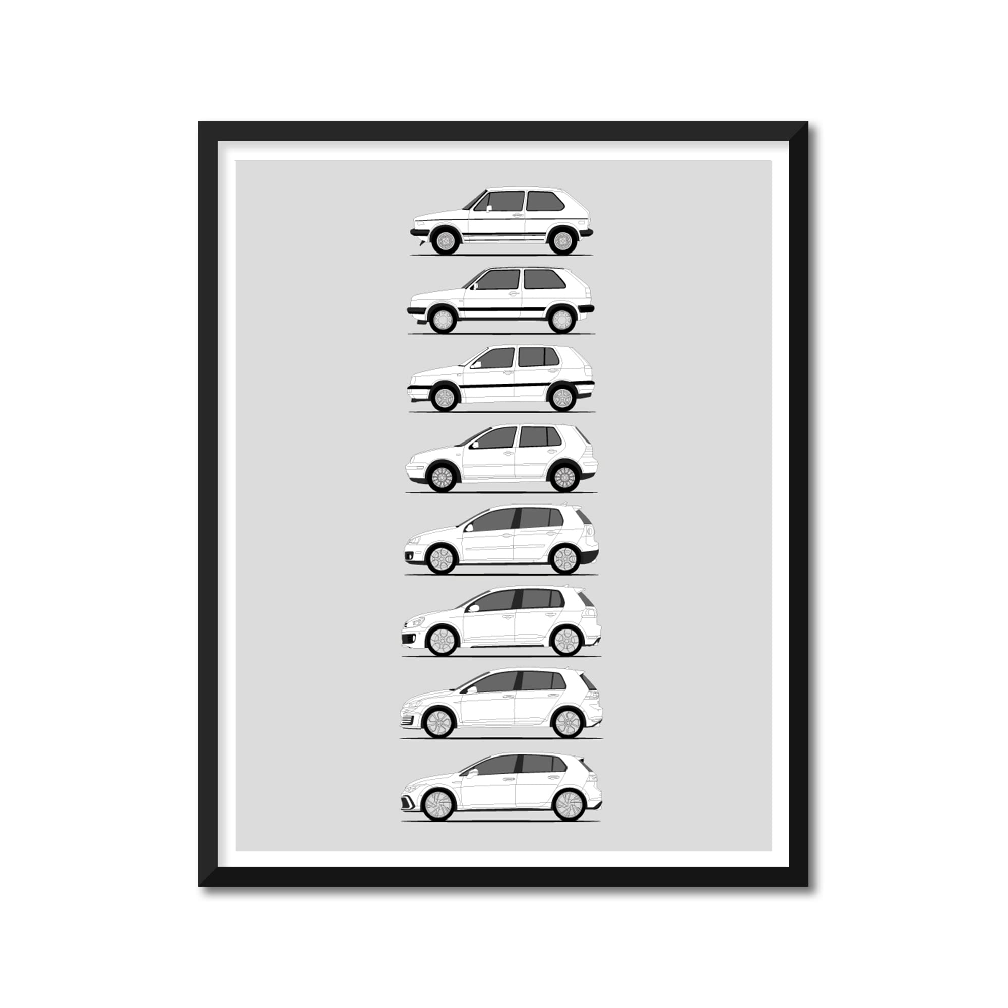 Idea Network Handmade Poster compatible with Volkswagen Golf GTI Generations Print Wall Art the VW GTI (Car Models: MK1 to MK8) (8x10" Print (Unframed), Satin Paper)