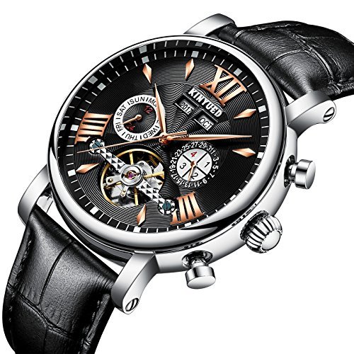 Leder Flying Tourbillon wasserfestem Mechanische Herren Uhren automatische Skelett