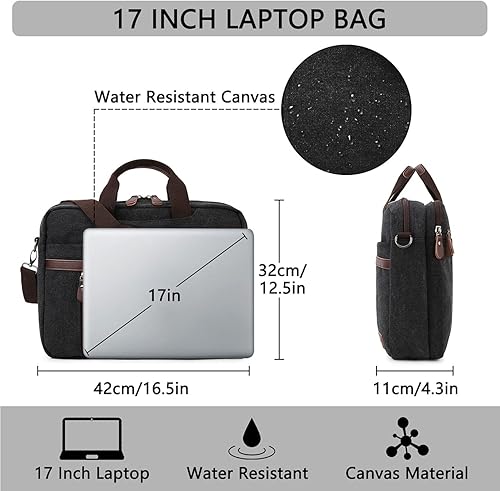 Miniatura 2 de RAVUO Bolsa de mensajero para hombre, resistente al agua de 17.3 pulgadas, maletín de negocios de lona para el trabajo y negocios..