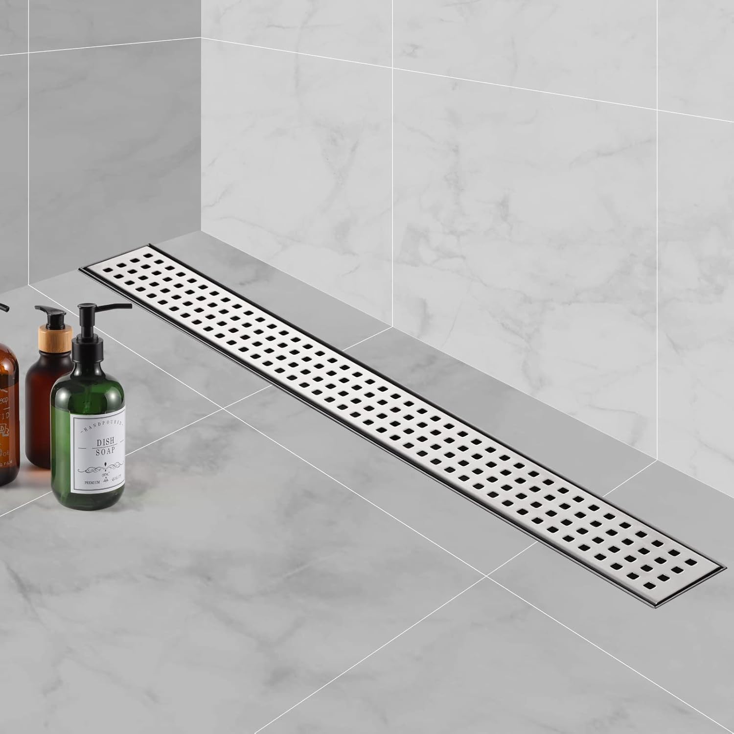 Gnl 40-inch Rectangular Linear Shower Drain with Brickwork Pattern Grate & Brushed 304 Stainless Steel Shower Drain,Shower Floor Drain with Strainer and Adjustable Feet