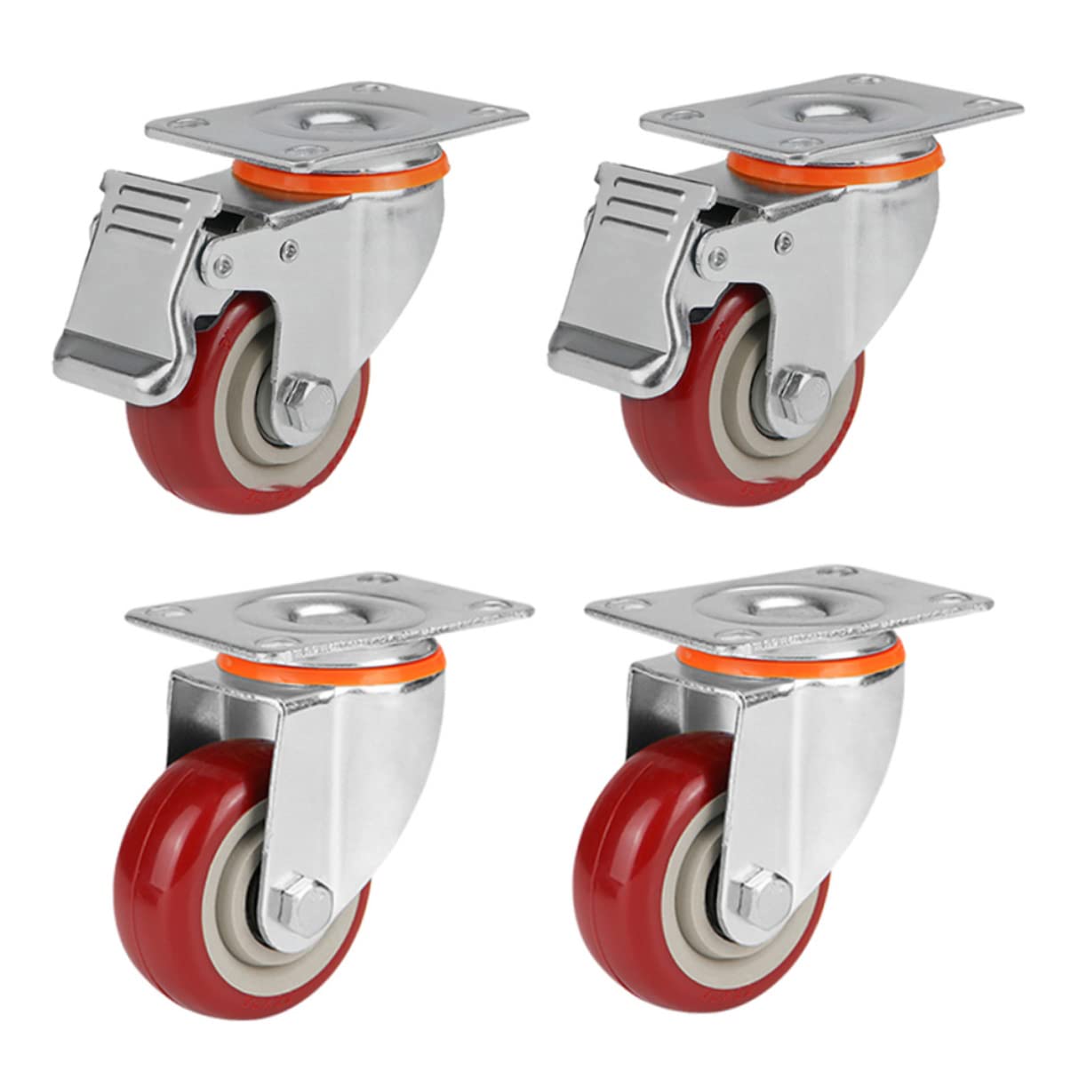 4pcs Heavy Duty Trolley Caster Wheels with Brakes Rotating Cart Wheels Silent Industrial Replacement for Easy Movement and Installation