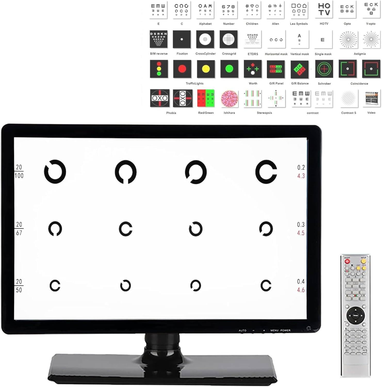 JozyJul 18.5/21.5inch Screen Vision Chart Panel, LED Visual Acuity Testing Chart, Eye Vision Ophthalmic Lcd Optical Tester Monitor, For Ophthalmic Clinic, And Eyewear Fitting 21.5in