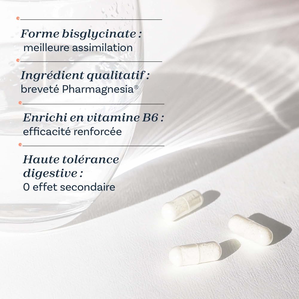 Cure de 3 mois Magnésium Bisglycinate Pharmagnesia® + vitamine B6 | Réduction de la Fatigue & du Stress | Fonction Musculaire et Nerveuse