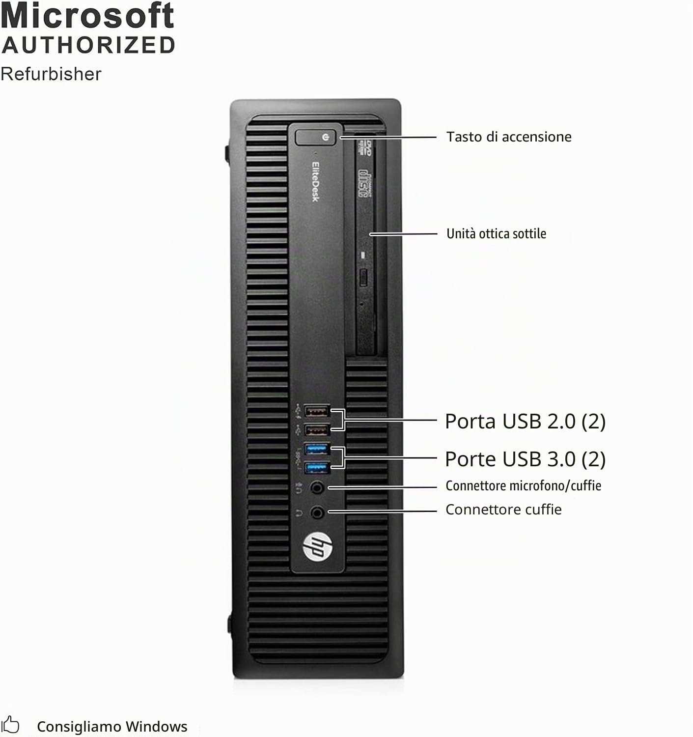 HP EliteDesk 800 G2 SFF Desktop PC, Intel Core i5-6500, 8GB RAM, 256GB SSD, Tastiera USA, WiFi, Bluetooth, Windows 11 Pro (Ricondizionato)