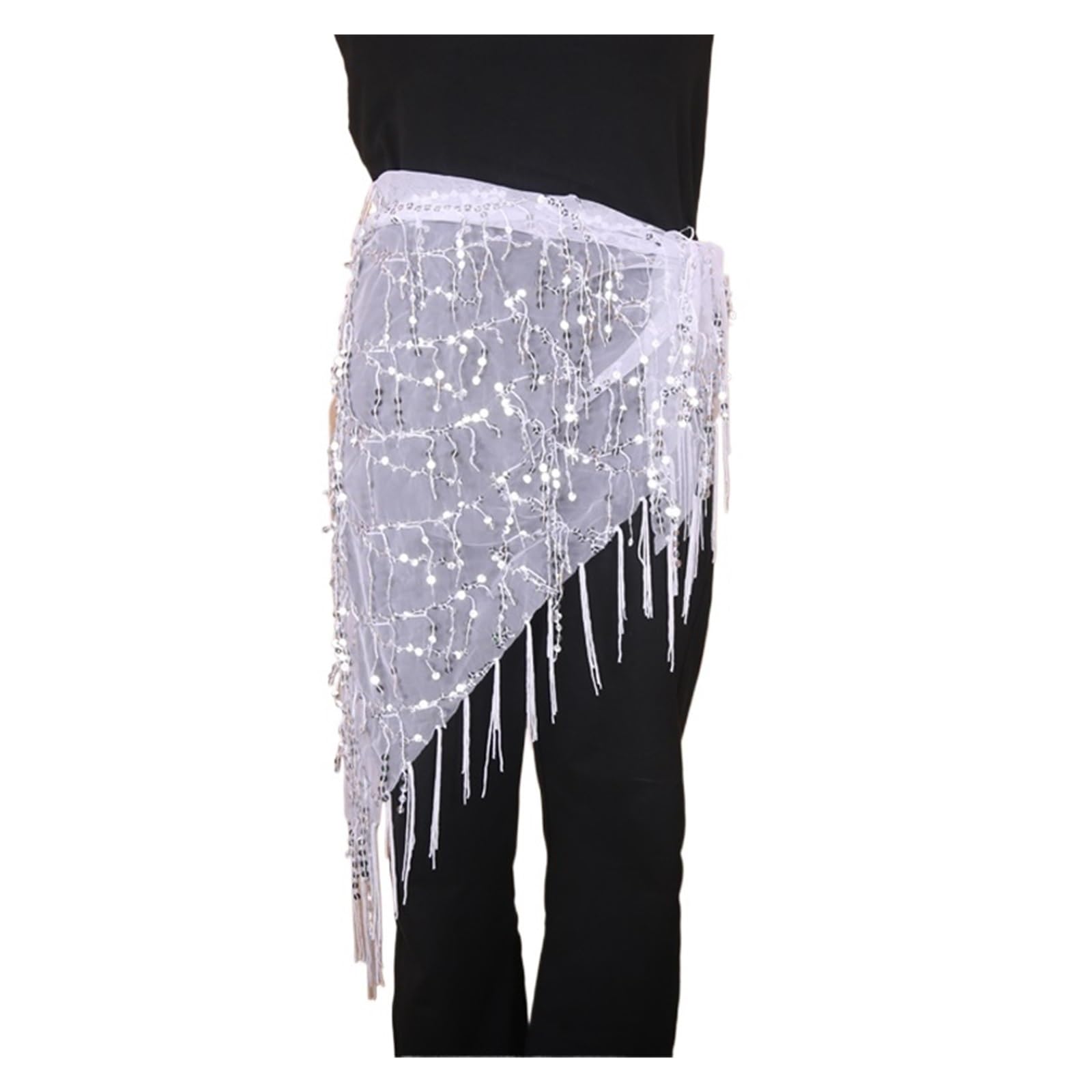 Sciarpa for anca di danza del ventre con nappe e paillettes in rete spandex
