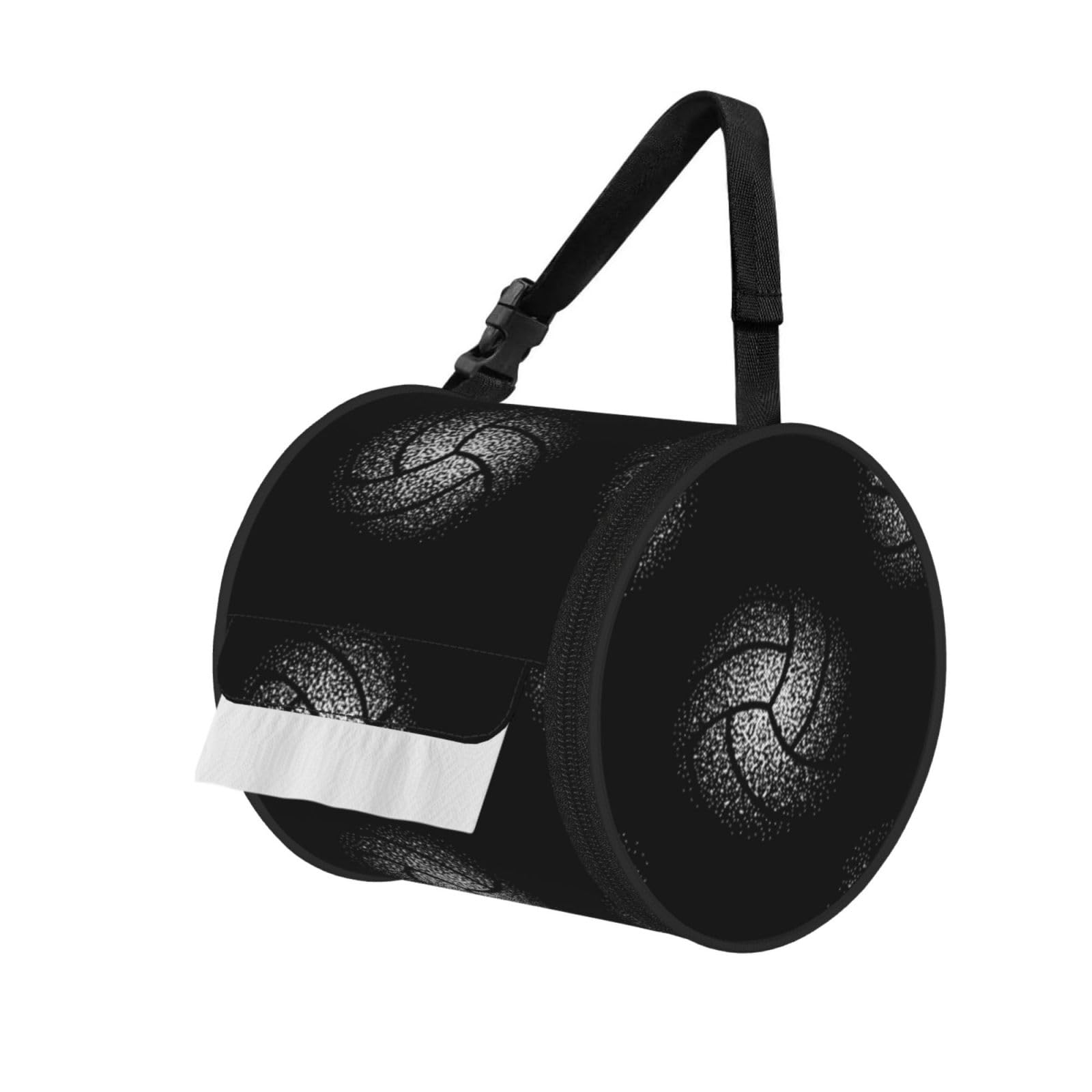 Volleyball Print Round Tissue Dispenser Bag With Carry Strap, Portable Roll Holder For Car Travel Home