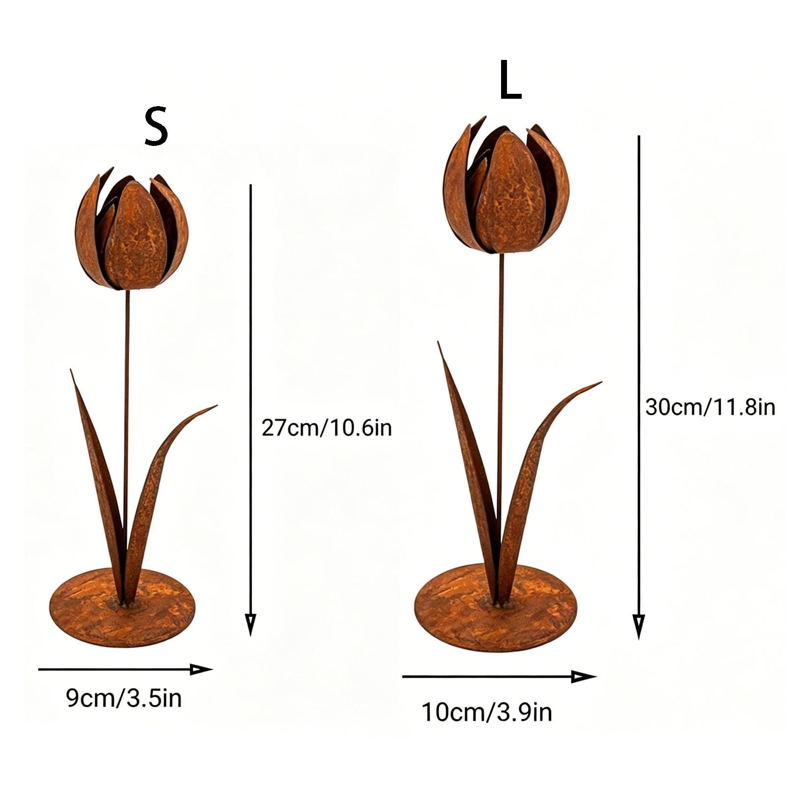 PANGBOER Retros Styles - Tulipanes de metal oxidado para patio, resistente a la intemperie, estaca decorativa a prueba de óxido, escultura de hierro