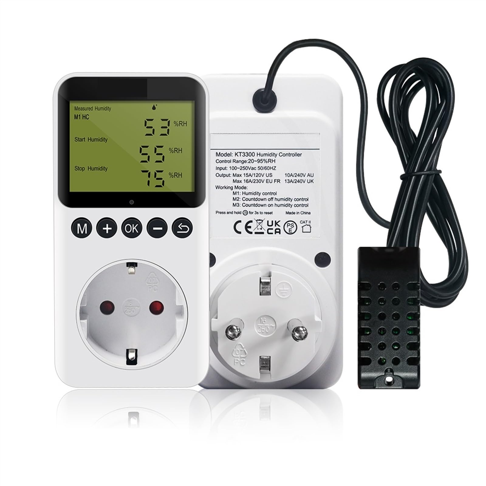 ZXAOMMBEA KT3300 Digital AC 110-220V 20~95% RH Humidity Controller Humidifier Humidification and Dehumidification Hygrometer(UK)