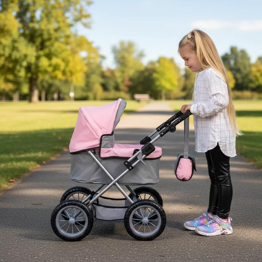 Zero Pam Baby Doll Stroller, Baby Dolls Stroller, Trendy Doll Pram-Include Foldable Frame, Portable Travel Bag, Cosy Set, Adjustable Handle, Storage Basket, Canopy-Fits 18 to 22 Inch Dolls