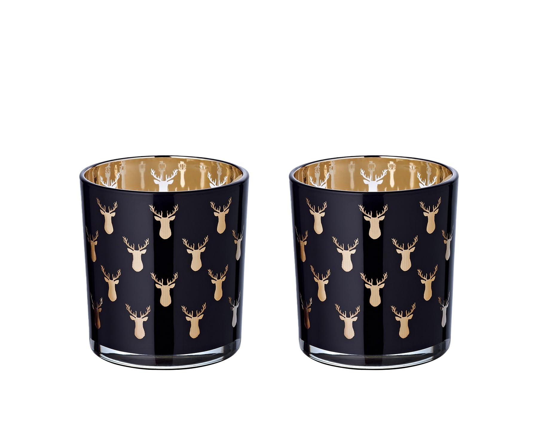 EDZARD Set of 2 Tea Light Glasses Rosy Height 8 cm Black Stag Design, Höhe 8 cm