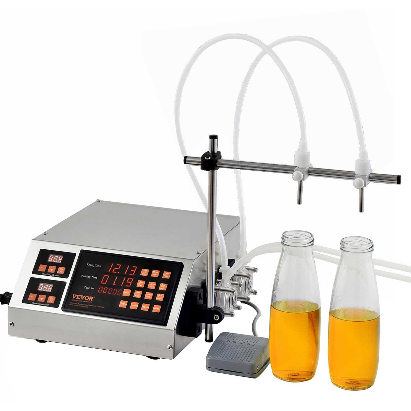 VEVOR Abfüllmaschine Automatisch/Pedalschalter Flüssigkeitsabfüllmaschine 650 ml/min Flaschenabfüllmaschine 340 x 260 x 140 mm Pastenfüllmaschine Edelstahl 201 Füllmaschine Digital Wein Milch usw.