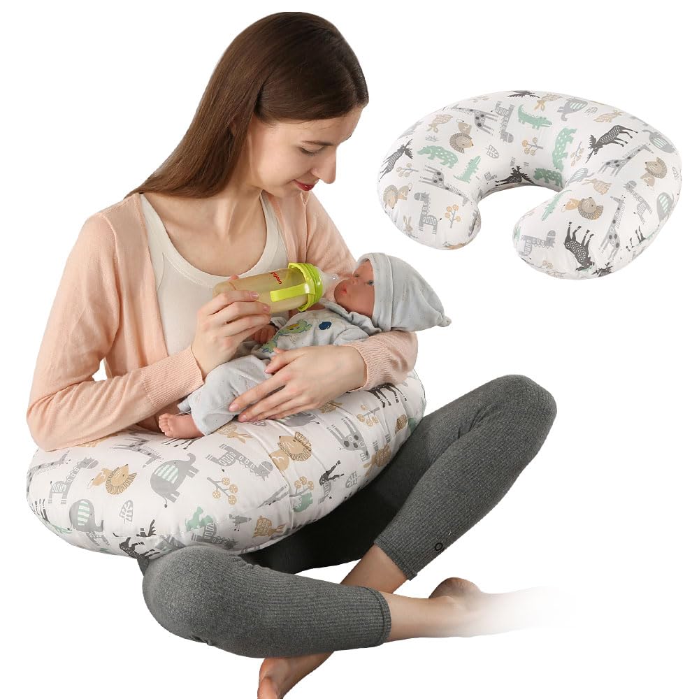 Cojín de lactancia para bebé, pequeño, cojín para alimentación de biberones, para el abdomen, soporte para sentarse, 100% algodón y funda de almohada extraíble