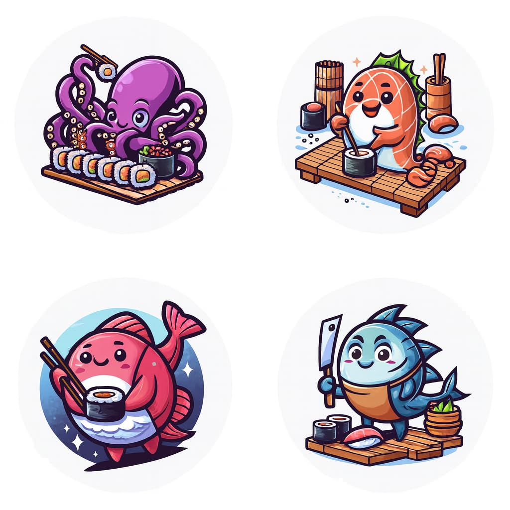 Pegatinas kawaii de peces cocineros para personalizar tu ordenador portátil y tazas