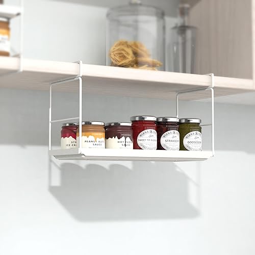 Miniatura 2 de JANUS LiANG - Paquete de 2 cestas de almacenamiento colgantes debajo del estante, organizador de almacenamiento de armario de cocina, ahorro de