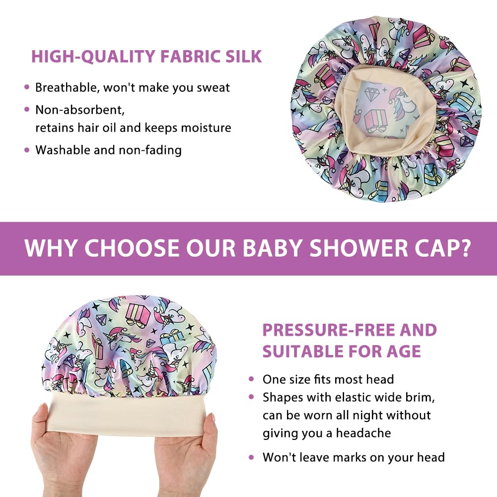 AOOWU Sleep Cap, Silk Hair Night Hat for Children Elastic Wide Band for Sleeping Adjustable Satin Hair Cap - Image 4