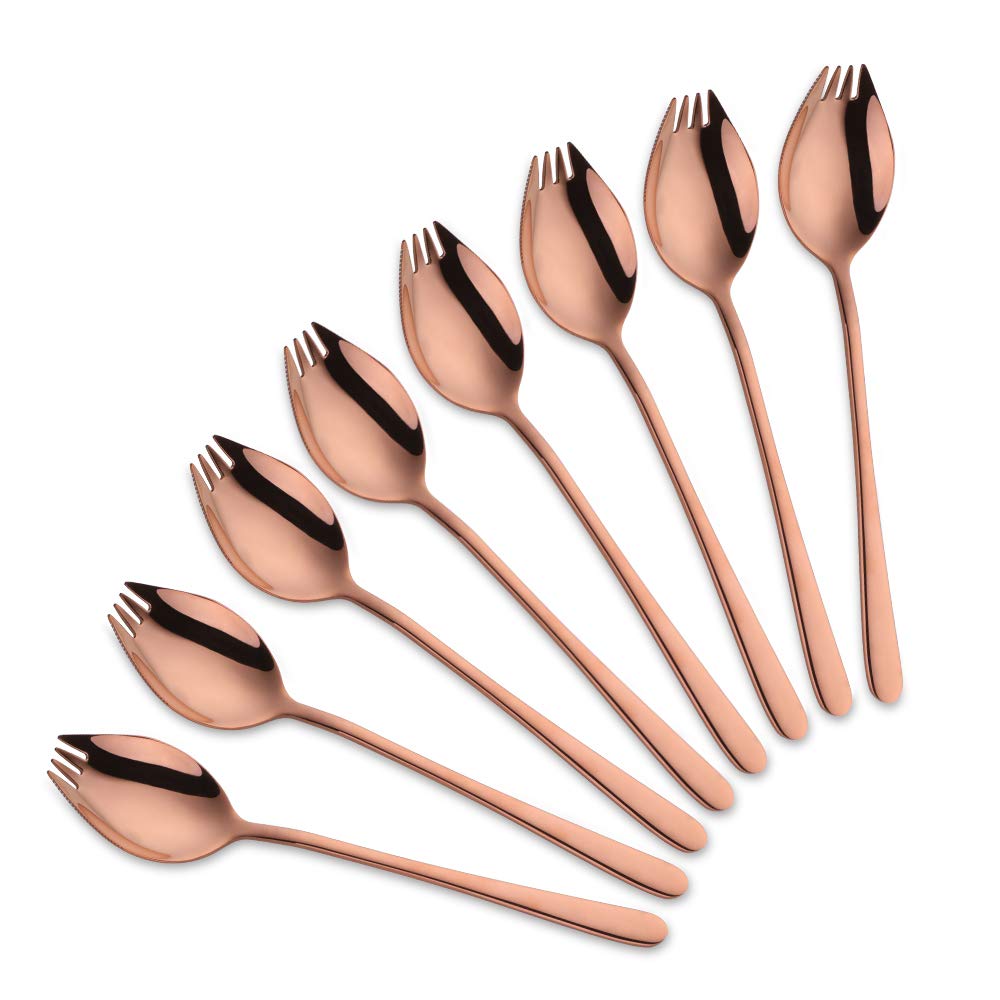 SBOMHS 8 Pieces (3 in 1) Spork Stainless Steel Knife Spoon Fork Set Camping Cutlery Set Rose Gold