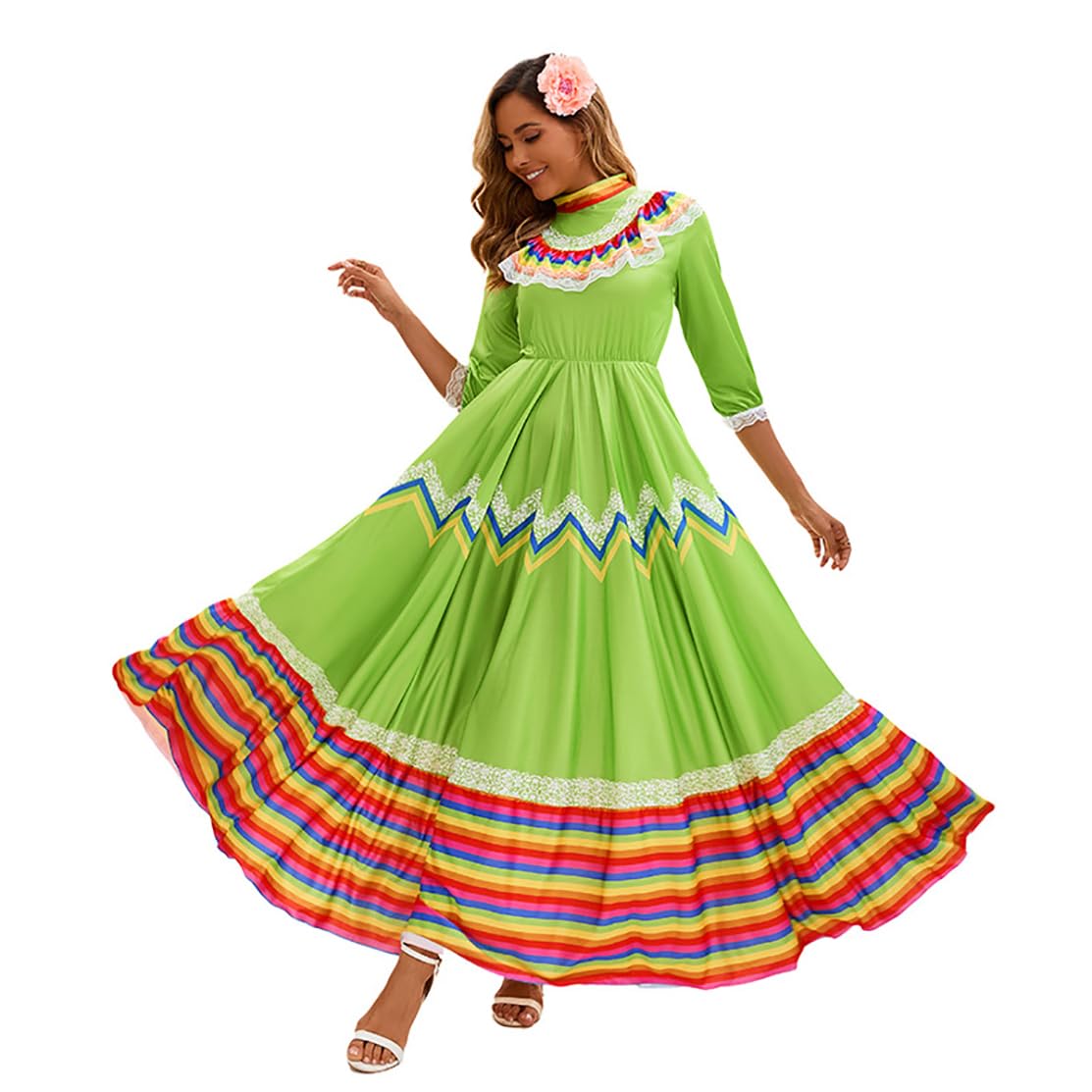 Disfraz étnico mexicano vestido largo cómodo para bailar 8
