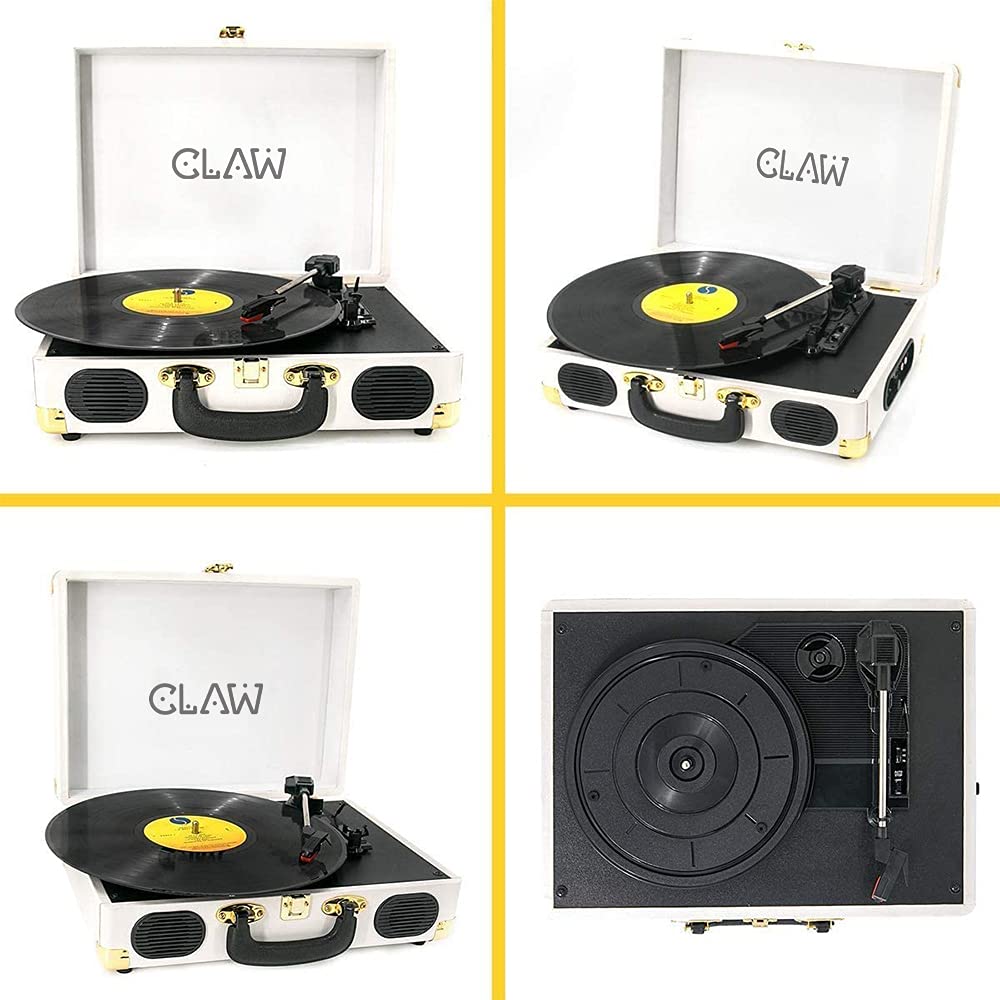 Claw Stag Portable Vinyl Record Player Turntable with Built-in Stereo Speakers, Volume Control Knob, AUX Input and RCA Output, 78 RPM Speed, High Qualiy Diamond Stylus and Headphone Jack (White) Product Image 5