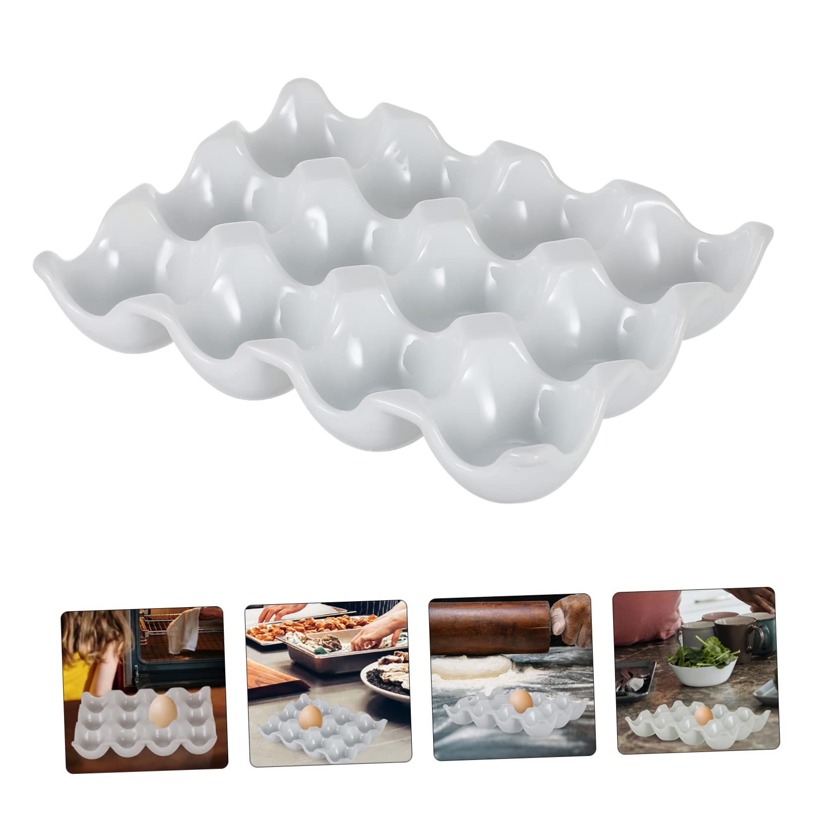 Veemoon Bandeja de Cerámica para Huevos de 12 Espacios Diseño de Ranuras, Resistente a Golpes y Anticaídas, Color white, Adecuado para Refrigerador y Almacenamiento Seguro