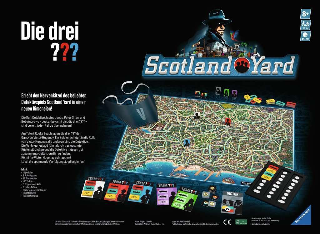 Ravensburger 24741 - I tre??? Scotland Yard - Il classico gioco per 2-6 persone dagli 8 anni in su con i detective di culto Justus Jonas, Peter Shaw e Bob Andrews