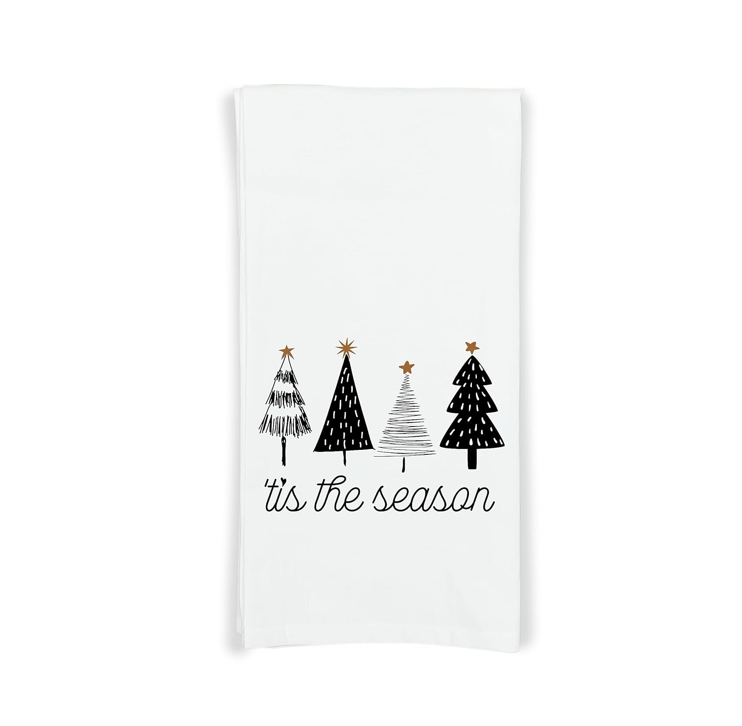 Tis the Season Christmas Tree Black and White Flour Sack
