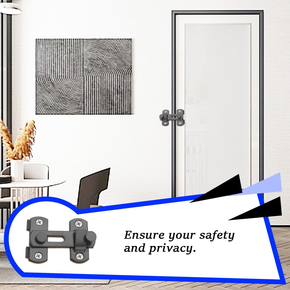 Hocansen 4Pcs Sliding Barn Door Lock Stainless Steel Gate Latch Flip Slide Latch Safety Door Bolt for Door Window Cabinet (HMS/Black) - Image 4