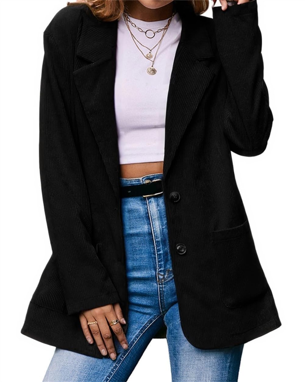 Ladyful Womens Lapel Corduroy Blazer Jacket Dressy Casual Business Suit Jacket Fall Trendy Work Outerwear