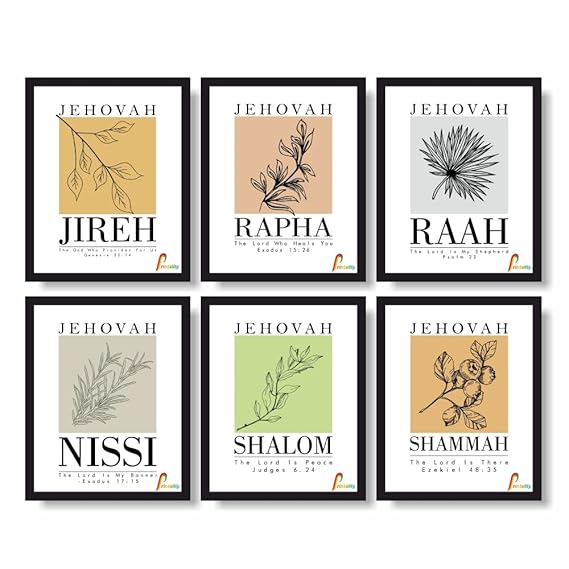 Printality Set of 6 Name of gods Bible Wall Art. 10 x 8 Scripture Wall