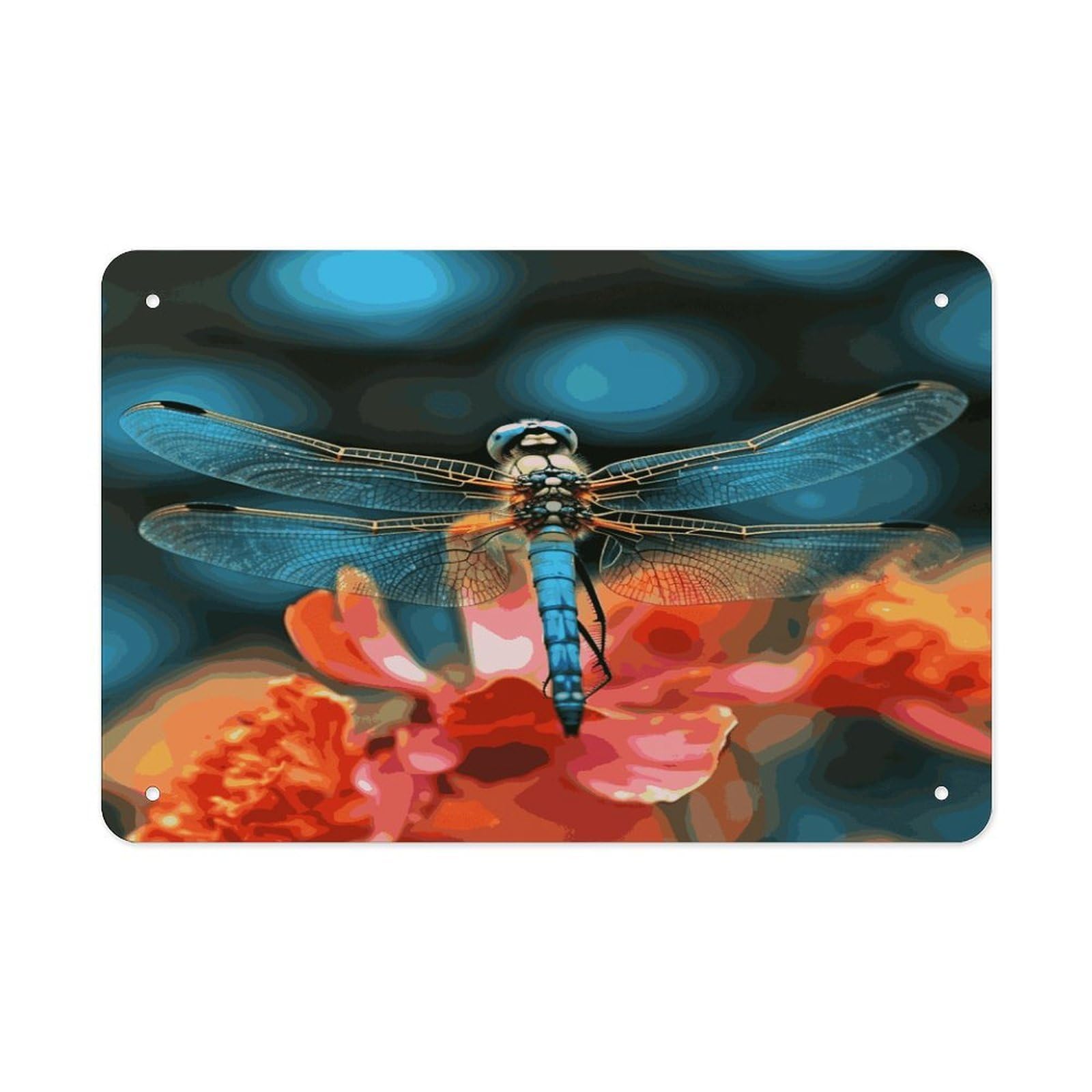 Fodpand Style Dragonfly On The Flower Wall Art Metal Signs Tin Sign