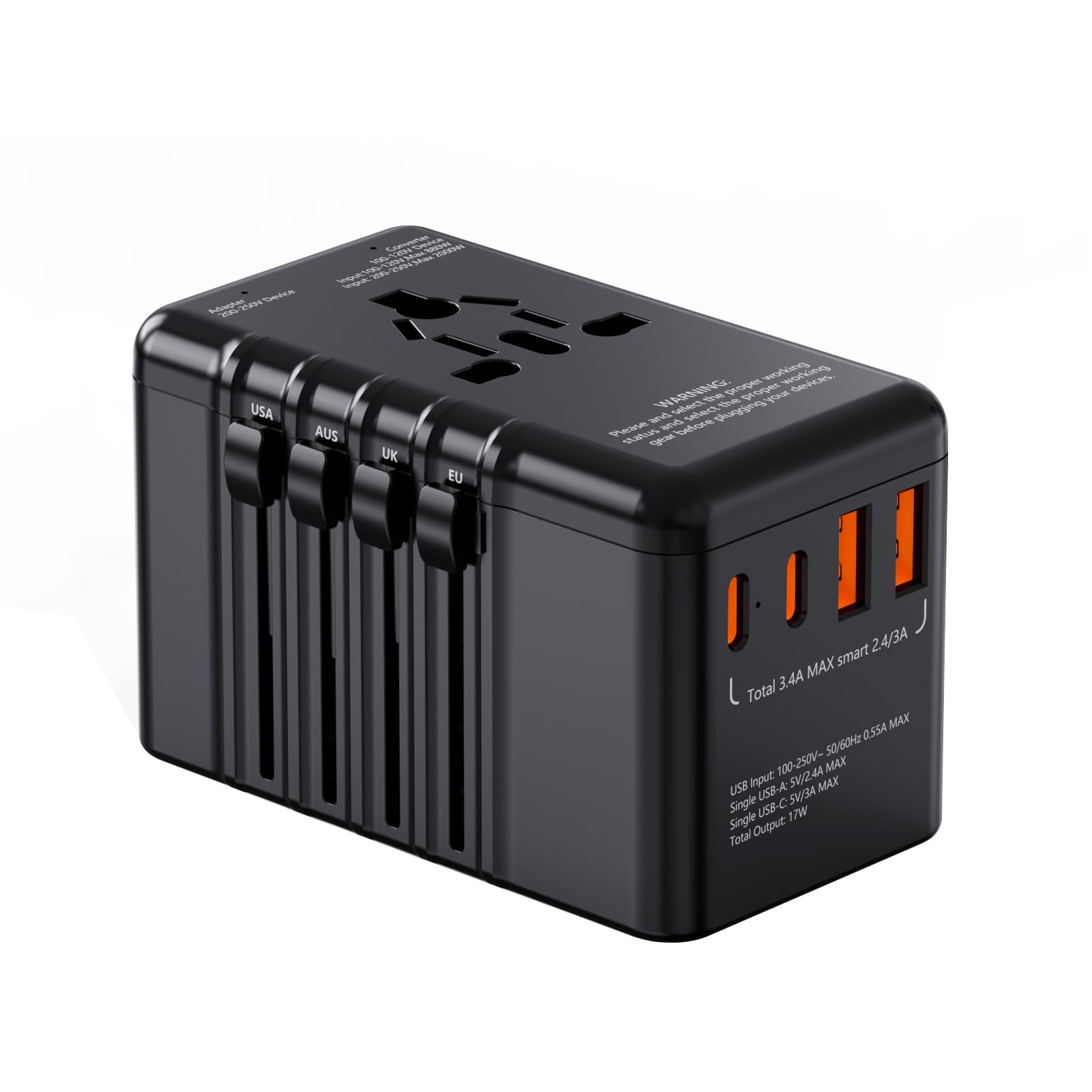 X-STAR 220V to 110V Voltage Converter & Universal Travel Adapter - Step Down Transformer for European Travel with 4 USB Ports, AC Outlet Combo (EU/UK/AU/US) - Dual Fuse for Hair Dryer Multi-Device