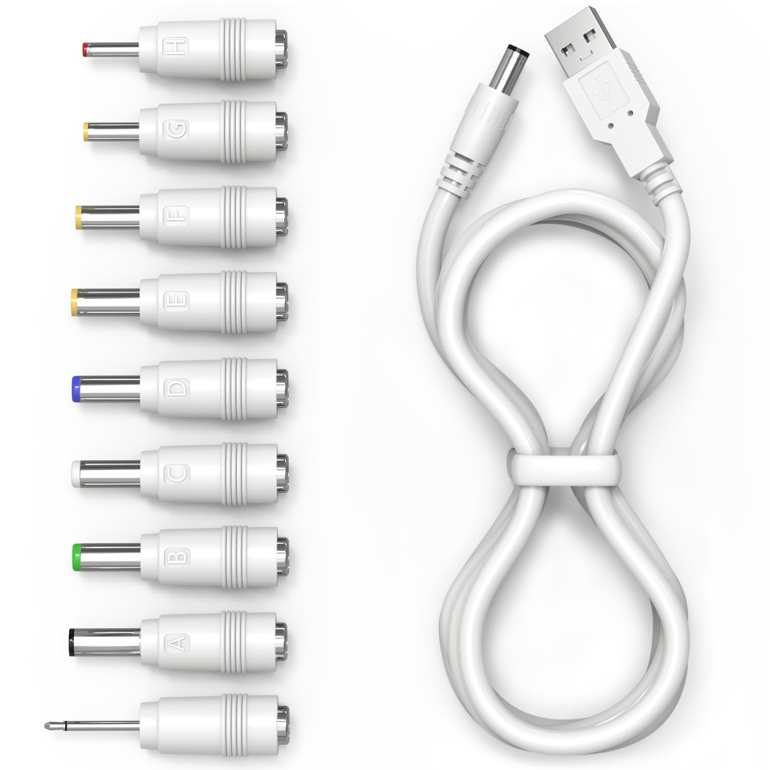 USB to DC 5V Power Cord Universal DC Plug Jack Charging Cable with 9 Adapters for Moon Lamp