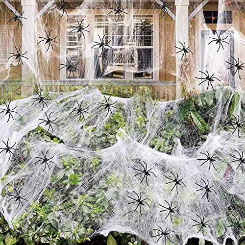 1200 m² Halloween Spinnennetze, 300 g Halloween Spinnweben Spinnennetz Dekorationen mit 60 künstlichen Kunststoffspinnen für Halloween Spukhaus Dekor gruselige Dekorationen Indoor Outdoor Cover