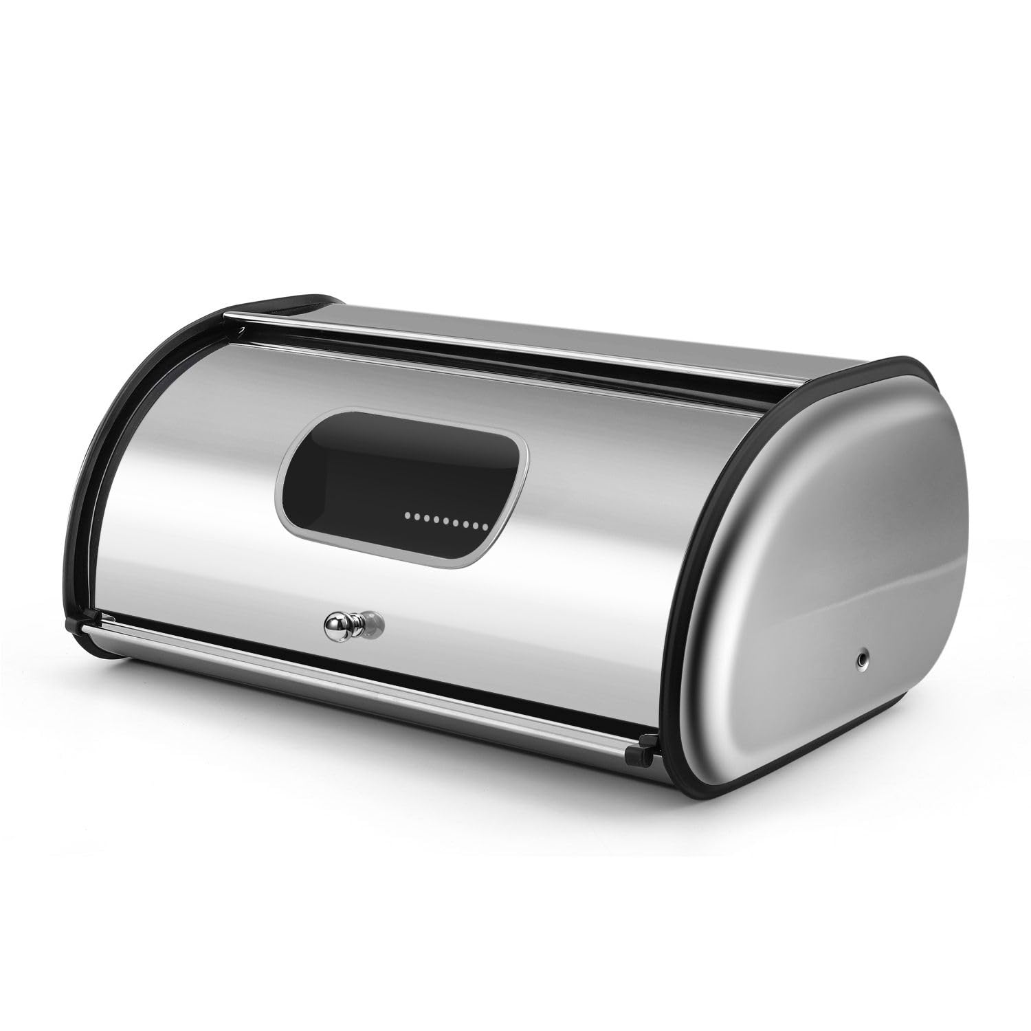 Flexzion Brotkastenhalter aus Edelstahl mit aufrollbarem Deckel, Aufbewahrungsbehälter für hausgemachte Kuchen, Brötchen, Toasts, Brote, Gebäck, Zuhause, Küche 17 Inch with Window edelstahl