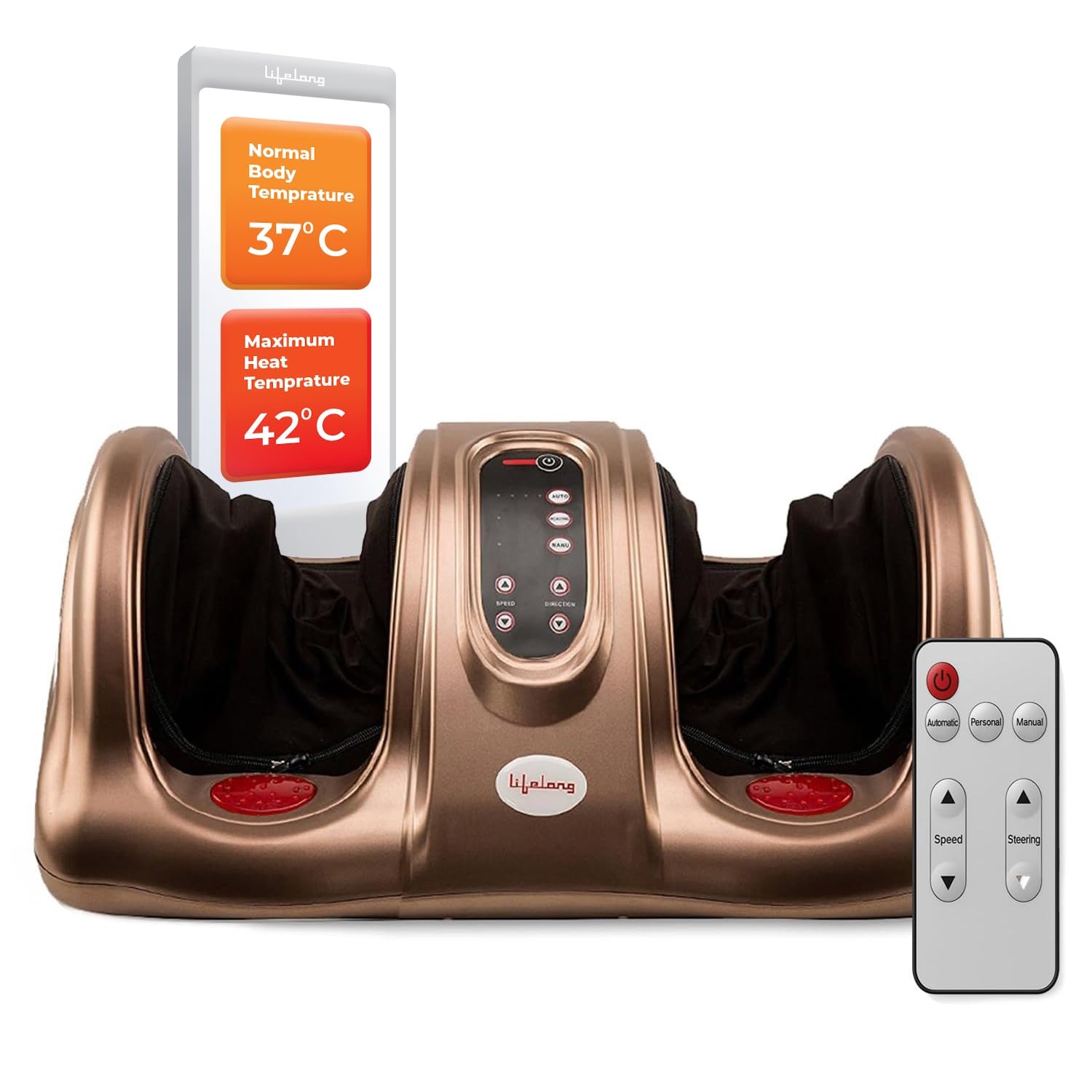 Lifelong Foot Massager Machine For Pain Relief With Heat & Kneading Function - Also Used As Leg Calf Massager - Corded Electric Foot Massage Machine For Home With Customizable Settings (LLM81), Brown