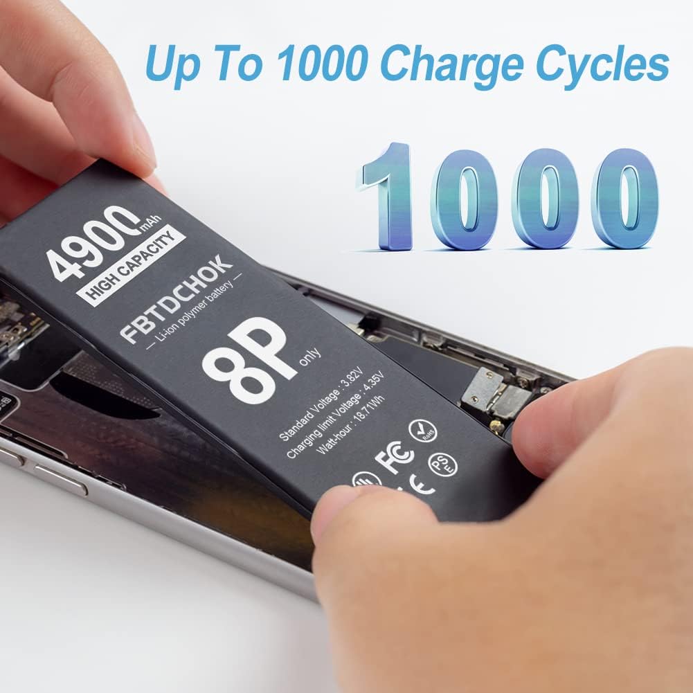 [4900mAh] Upgraded Battery for iPhone 8 Plus, FBTDCHOK High Capacity 0 Cycle A+ Battery Replacement for iPhone 8 Plus, with Complete Repair Tool Kit : Health & Household