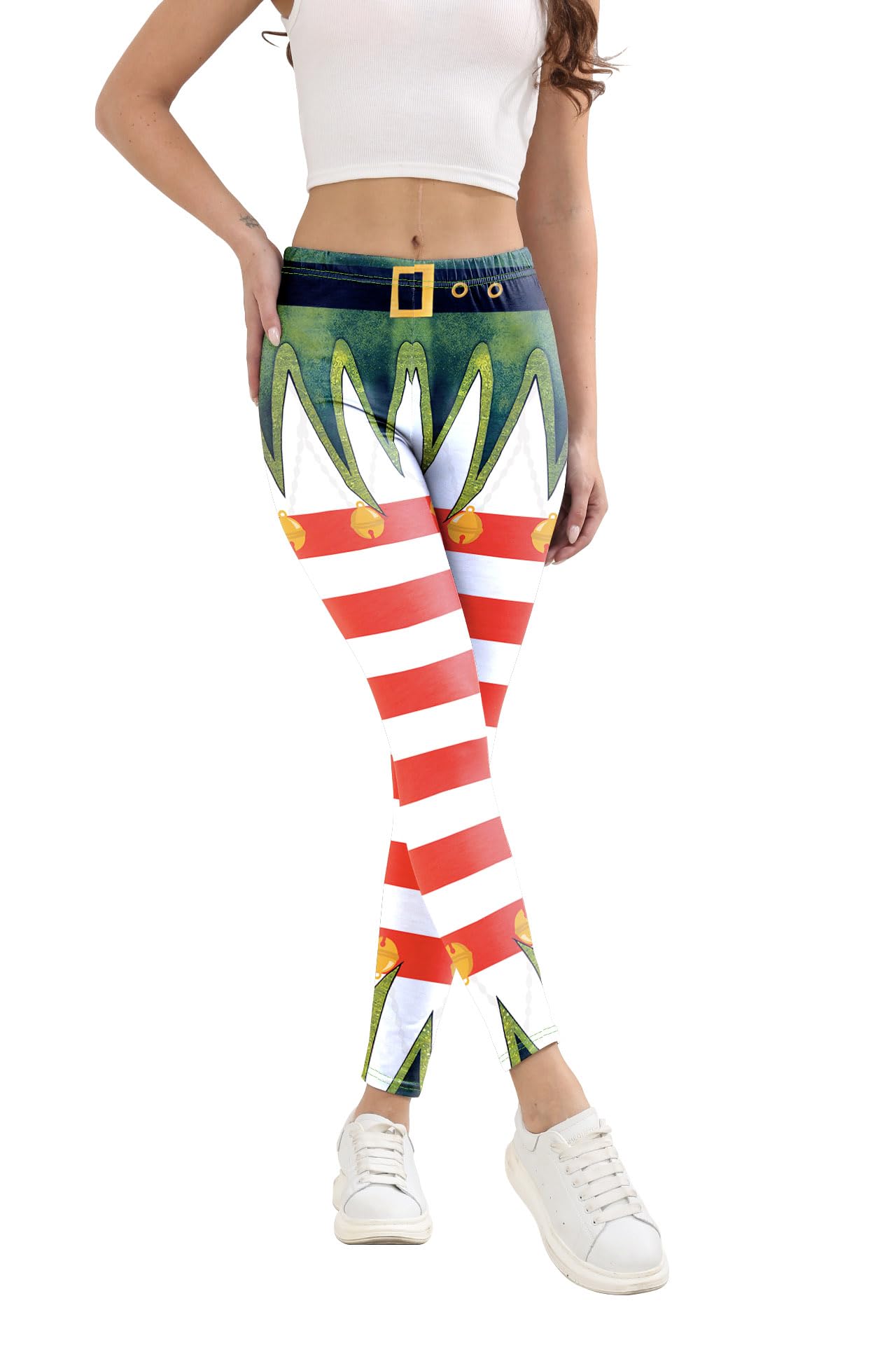 Womens Ugly Christmas Leggings Candy Cane Stripes Print Yoga Pants