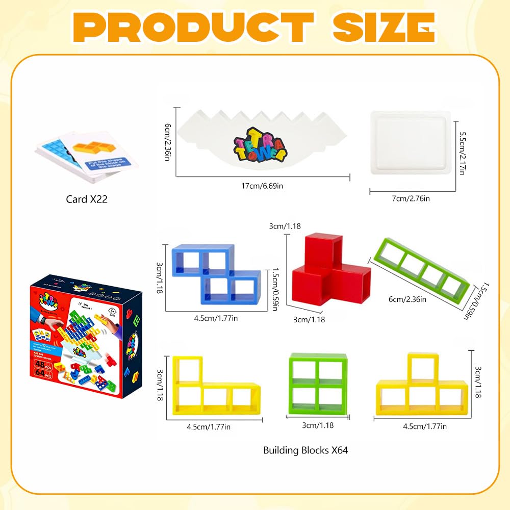Falafoty 64Pcs Tetra Tower Balance Game, Stacking Blocks BalanceGame, Building Blocks Game Stacking Toy - Image 2