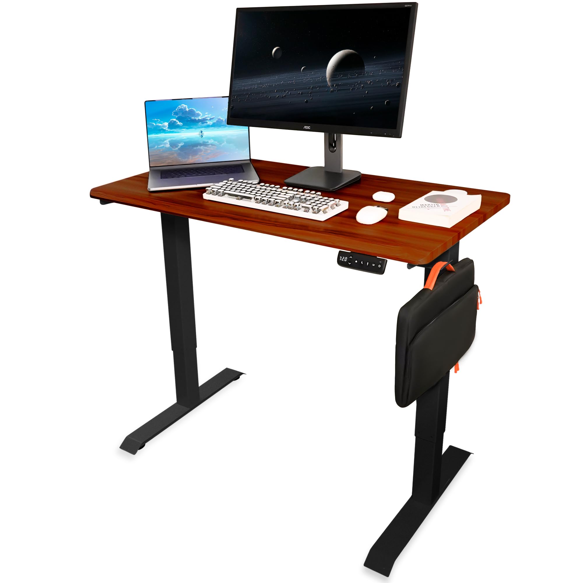 unycos - Escritorio Elevable Eléctrico con Tablero, Mesa con Opciones de Altura, Motor Individual, Función Memoria, Anticolisión, Temporizador, 120 * 60 * 2.5cm (Negro/Marrón, Core One)