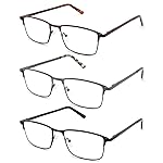 CRGATV 3-Pack Reading Glasses for Men Blue Light Blocking Metal Full Wide Frame Computer Readers Anti UV/Eye Strain/Glare (+1.25 Magnification Strength)