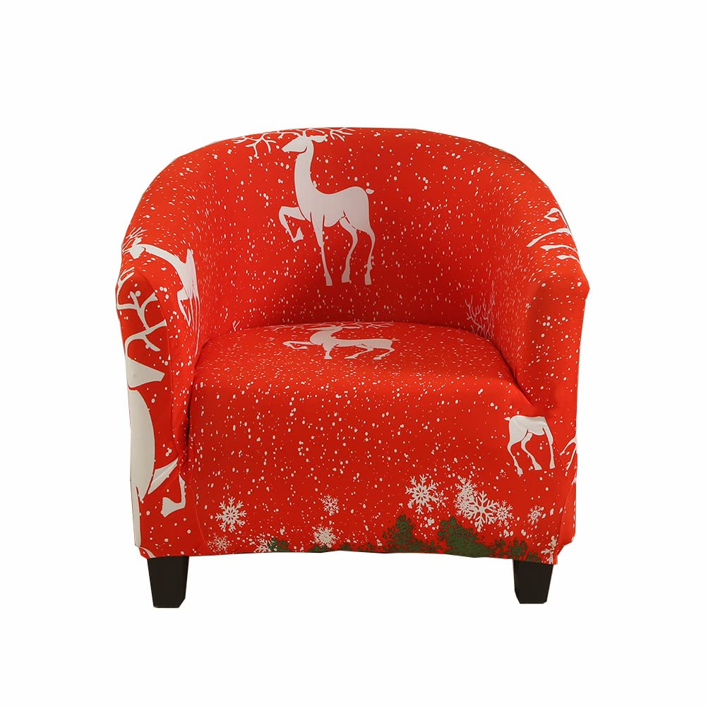 XMNTG Christmas Club Chair Slipcover Stretch Barrel Chair Covers Xmas Red Reindeer Printed Armchair Slipcover Soft Tub Chair Cover Washable Furniture Protector for Cafe Living Room Kids (Dark Red)