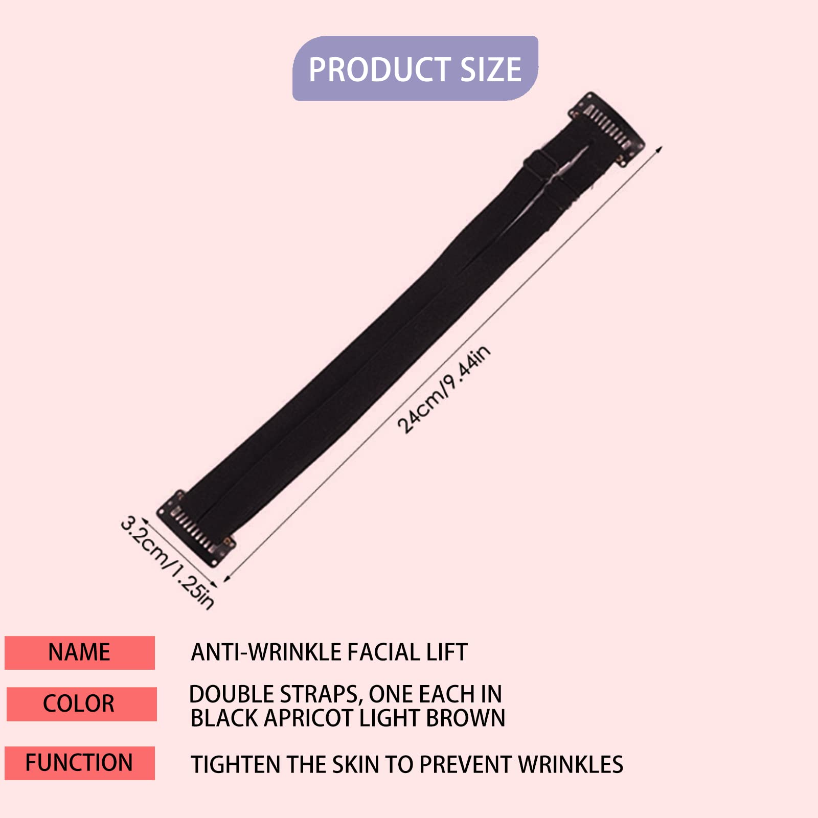 Face Lift Tape 3 Piezas Cinta de Estiramiento Facial Cinta de Levantamiento de Cuello y Ojos para La Mujer Anti-envejecimiento（Cinturón Doble Negro & Albaricoque & Marrón）