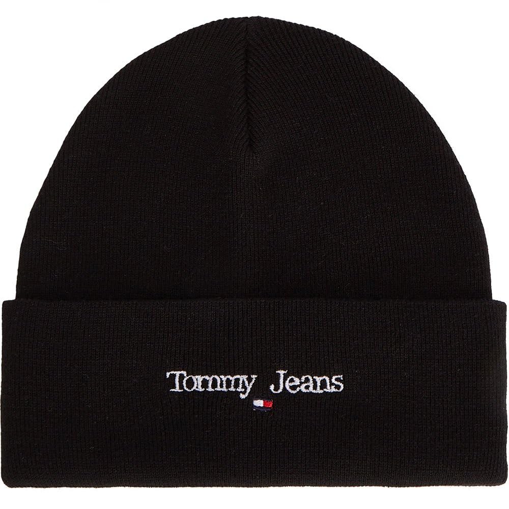 Tommy Jeans Men’s Sport Knitted Beanie with Logo, Black (Black), One Size
